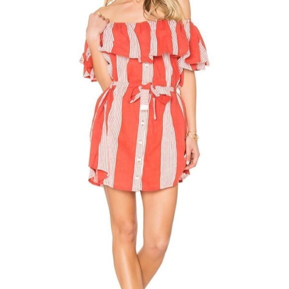 Faithfull the brand amalfi dress in rust red stripe 8 - Picture 1 of 9